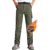 Boys Hiking Pants Waterproof, Fleece Lined Snow Pants Kids Tactical Cargo Pants, Rain Hunting Pants Youth