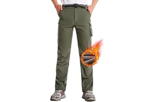 ANYANMOUTN Boys Hiking Pants Waterproof, Fleece Lined Snow Pants Kids Tactical Cargo Pants, Rain Hunting Pants Youth