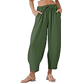 COZYPOIN Womens Baggy Wide Leg Pants Drawstring Elastic Waisted Casual Palazzo Harem Slacks Lounge Trousers with Pockets(ArmyGreen-M)
