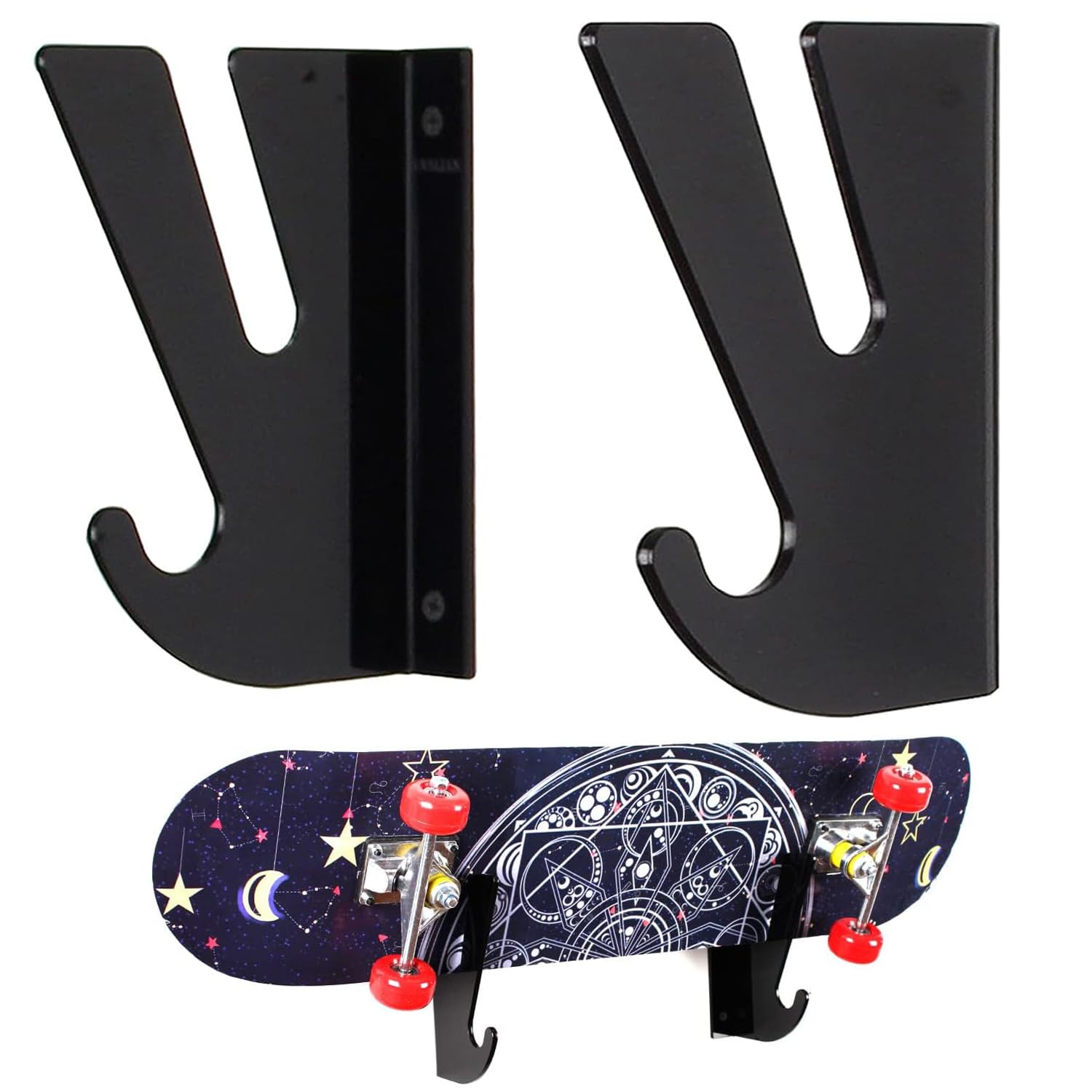 Skateboard Wall Mount, Acrylic Display Racks Stand Storage Hanger Skateboard Wall Mount Bracket Fits Longboard, Snowboards, Water Skis(Black)