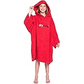 Dryrobe Towel Swim Robe - Hooded Surf Poncho Changing Robe - Organic Cotton - for Swimming, Beach, Surfing - Short Sleeve- (Large-Red)