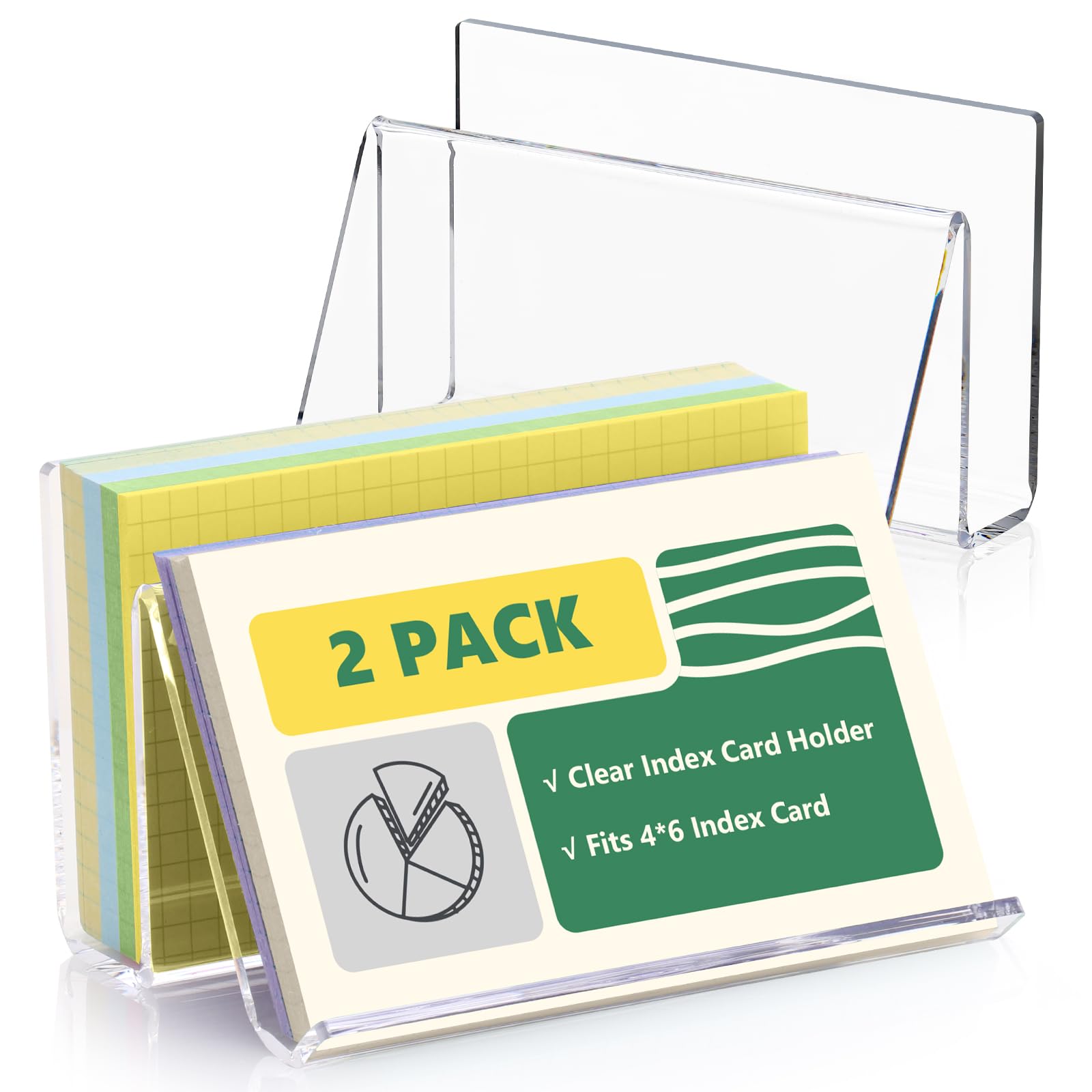 Photo 1 of 2 Pack Index Card Display Stand 4x6 Index Card Storage Box Flash Card Holder Acrylic Postcard Display Rack Notecard Organizer Business Card Stand for Desk Home Office(Transparent No Card)