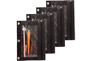 SdeFe Pencil Pouch for 3 Ring Binder, Zippered Pen Pencil Case Binder Pouch with Clear Window 4 Pack (Black)