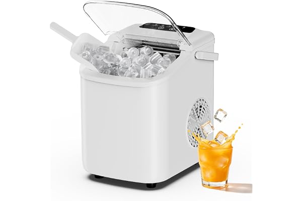 Sweetcrispy Countertop Ice Maker with Scoop, Basket and Handle, Portable Ice Machine 9 Cubes Ready in 6 Mins, 26.5lbs in 24Hrs, 2 Sizes for Home Kitchen Office Bar Party