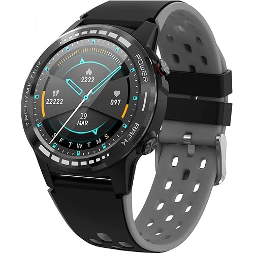 Smart Watch for Android Phones, Bluetooth Men Smartwatch with GPS, Blood Pressure Monitor, Heart Rate Tracker, Notifications, Pedometer and Alarm Clock, Round Face, Touch Screen, Black and Gray
