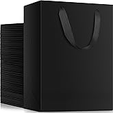 EUSOAR Medium Black Gift Wrap Bags, 50 Pack 7.8x3.9x11 inches Shopping Bags with Handles Bulk, Merchandise Retail Wrapping Bags for Business, Craft Grocery, Boutique, Party Favor, Wedding