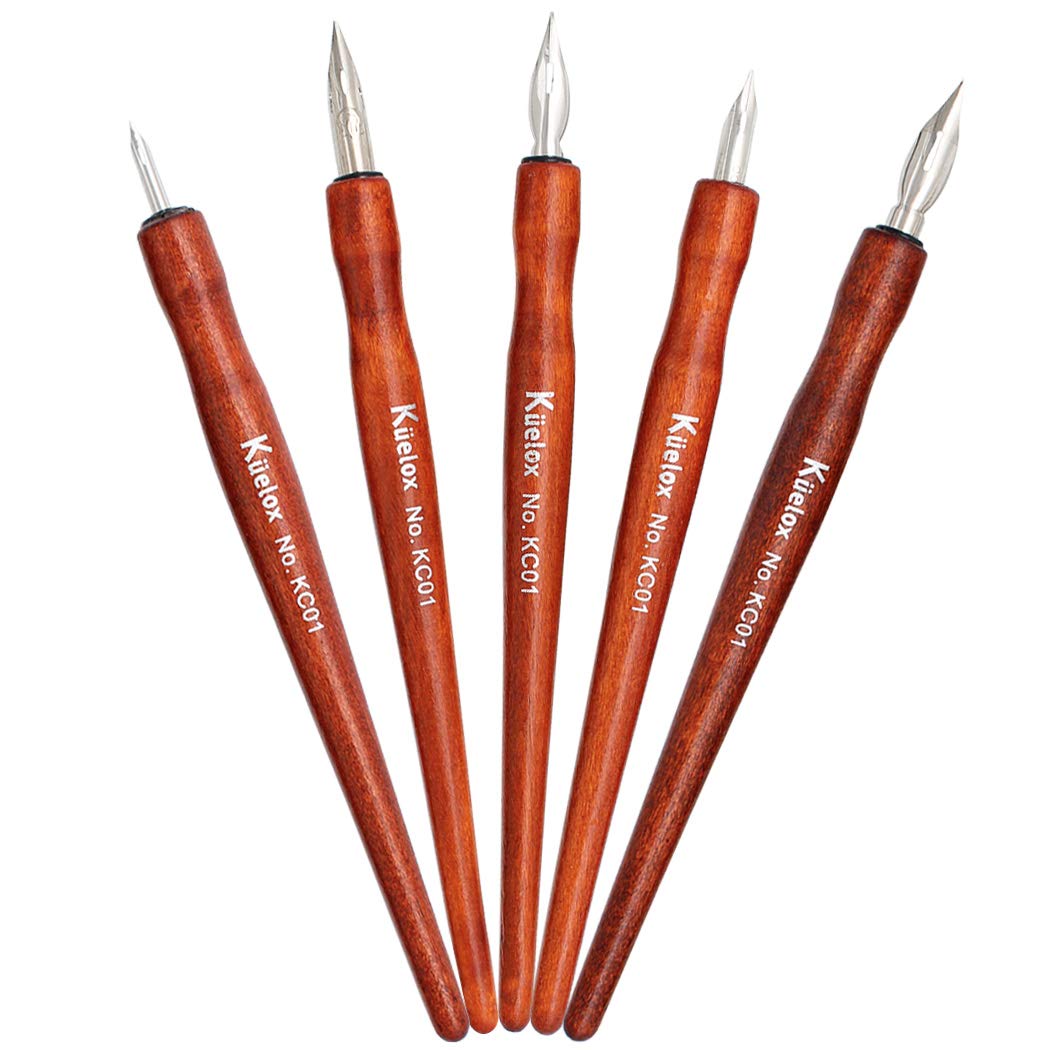 Gullor 5PCS Wooden Comic Pen Nib Holders, Dip Pen, 5 Comic Pen Nibs in Different Sizes