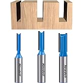 Straight Cut Router Bits, Newdeli 3pcs 1/2 Shank Double Flute Straight Router Bit Set Straight Dado Wood Milling Cutter with 