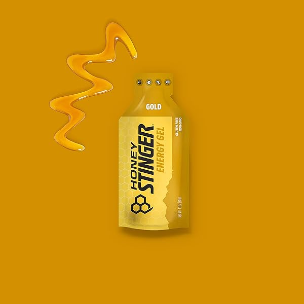 HONEY STINGER GOLD ENERGY GEL, GLUTEN FREE & CAFFEINE FREE, FOR EXERCISE, RUNNING AND PERFORMANCE, SPORTS NUTRITION FOR HOME & GYM, PRE AND MID WORKOUT, 12 PACK, 13.2 OUNCE