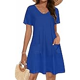 CHICGAL Summer Dresses for Women V Neck Short Sleeve Casual Loose T Shirt Sundress Beach Cover Ups with Pockets