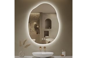 LOVESPEJO Irregular Backlit Mirror Bathroom 24x32 Inch, Asymmetrical LED Bathroom Mirror with Lights, Fogless, Dimmable, 3 Color Changing, Horizontal/Vertical