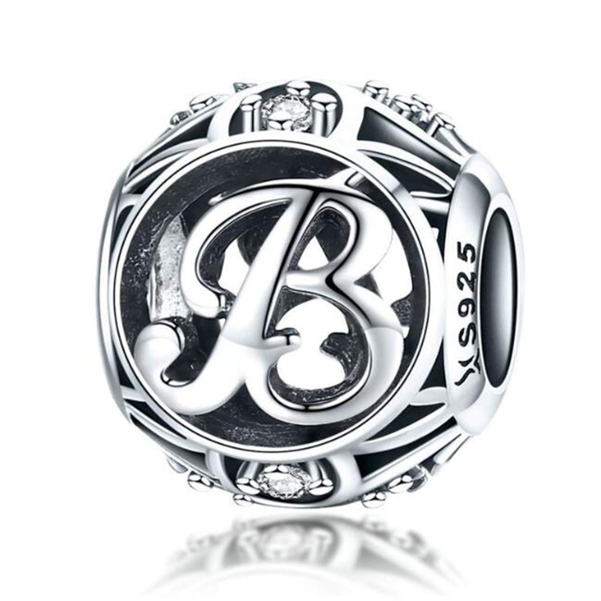 Birthday Charms Genuine 925 Sterling Silver Diy Initial A-Z Charm Alphabet Charms Letter Beads for Pandora Charms Bracelets (Letter B)