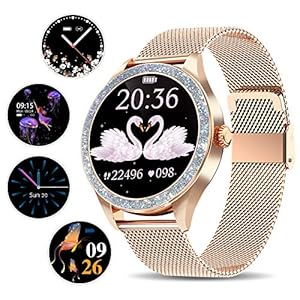Yocuby Smartwatch, voor dames, stijlvol, 1,1 inch, volledig touchscreen, fitnesshorloge met IP68 waterdicht/vrouwelijk…
