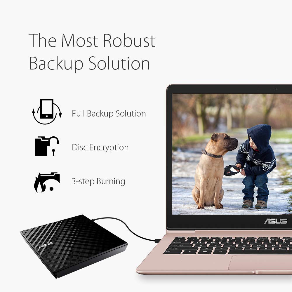 ASUS ASUS LITE Portable USB 2.0 Slim 8X DVD/ Burner +/- Rewriter External Drive, Compatible with both Mac & Windows, Black (SDRW-08D2S-U/BLK/G/AS)