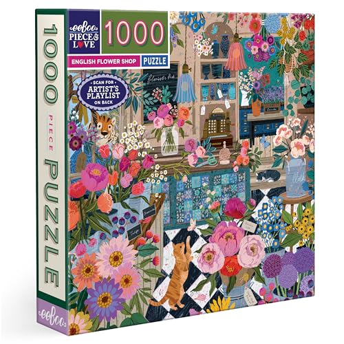 eeBoo 1000 Piece Puzzle - English Flower Shop Jigsaw Puzzle for Adults, Square 23" x 23" Made with Recycled Board & Vegetable-Based Ink