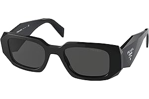 Prada PR 17WS 1AB5S0 Black Plastic Rectangle Sunglasses Grey Lens