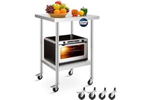 FOHERE Stainless Steel Table, Prep Table W/4 Caster Wheels, 400 LBS Load Capacity，NSF Commercial for Restaurant, Home and Hotel (24×24 in)