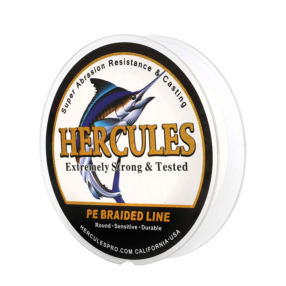 Hercules Super Cast 300M 328 Yards Braided Fishing Line 50 LB Test for Saltwater Freshwater PE Braid Fish Lines Superline 8 Strands - White, 50LB (22.7KG), 0.37MM