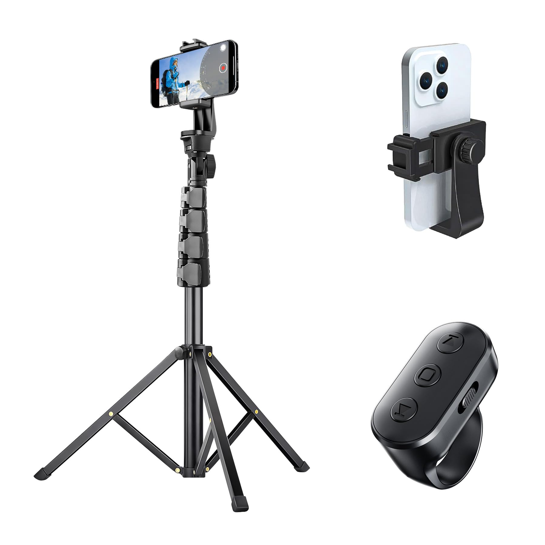 Photo 1 of Phone Tripod Stand with Remote Zoom for Video Recording, Vlog Selfie Stick Tripod with Wireless Camera Shutter, Travel Extendable Phone Holder Compatible with iPhone Android Smartphones