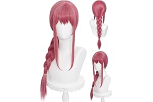 Long Rose Red Pink Braid Wig with Bangs Anime Red Cosplay Wig 27.5'' Synthetic Hair for Women Halloween Costumes Party