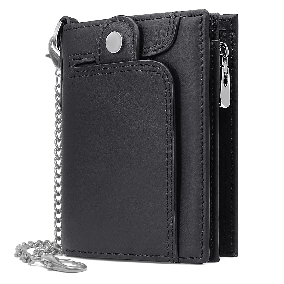 REETEE Mens Wallet RFID Blocking Genuine Leather Wallets Mens with Chain and Zip Coin Pocket, Real Leather Wallet for Gents Men’s 14 Credit Card Holders Bifold Slim Wallets for Men Gift (Black)