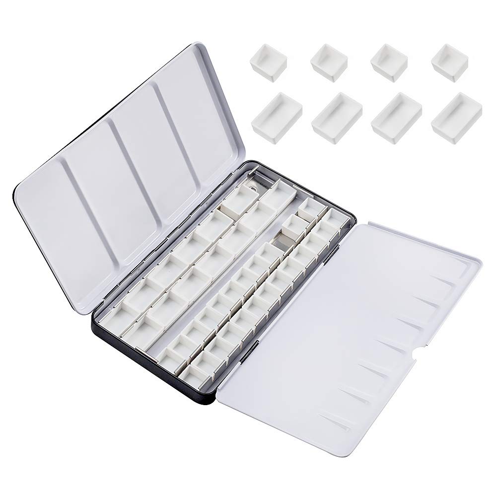 PH PandaHall Empty Watercolor Tins with 42 Half Pan, 24 Full Pans Large Watercolor Palette Box Metal Tin Palette Paint Case for Paint Palette Artist Student School Watercolor Set with Watercolor Paint