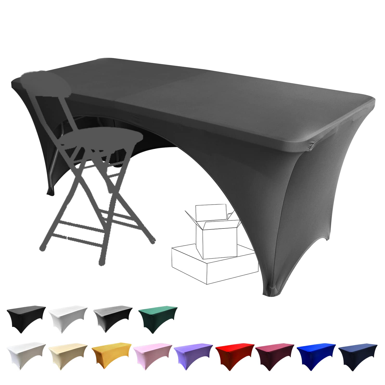 Dololoo Stretchable Tablecloths 6ft for Rectangle Tables with Open Back, Fitted Spandex Rectangular Patio Table Covers, Wedding, Party, Kitchen, Beauty Event Decoration Dark gray