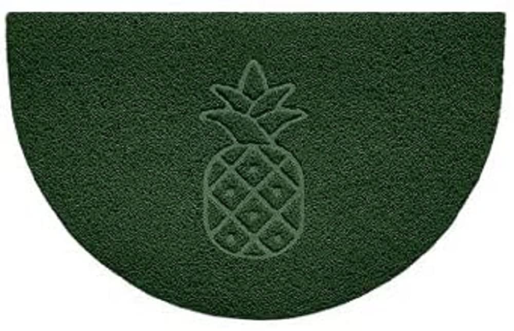 Nicoman Embossed Halfmoon Half Circle Door Mat Dirt-Trapper Jet-Washable Doormat 70x44cm (Green, PINEAPPLE Shape) - Use on Carpet ONLY