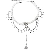 Dainty Rhinestone Snowflake Pendant Fashion Tassel Chain Necklace Chic Y2k White Faux Pearl Choker Sweet Statement Winter Christmas Charm Collar Neck Xmas Party Winter Holiday Bridal Jewelry for Women