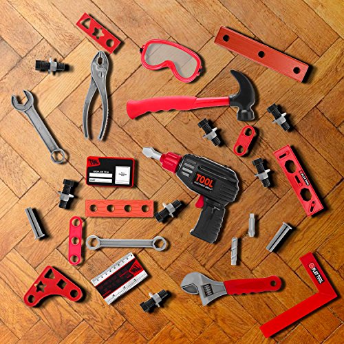 Kids Pretend Play Tools Set, 36 Pieces Boys Construction Play Tools kit in Sturdy Case, Toy Tools Set for Toddlers