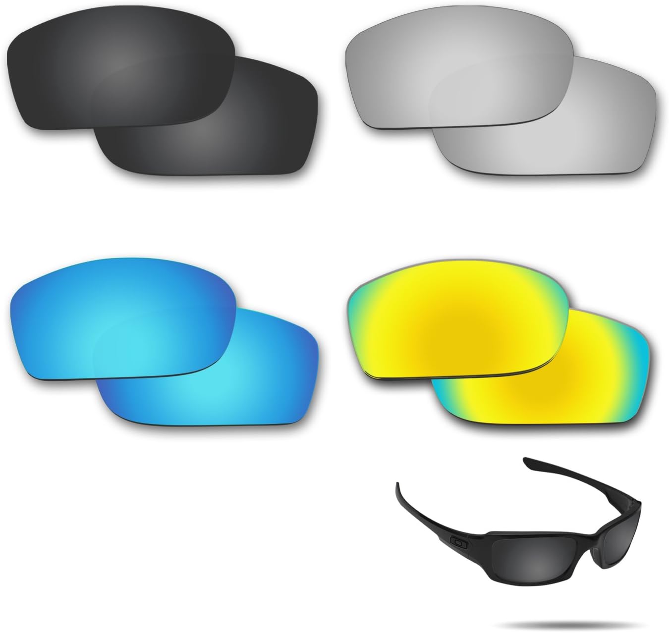 Fiskr Polarized Replacement Lenses for Oakley Fives Squared Sunglasses 4 Pairs Pack
