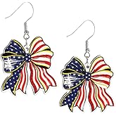 Todu Bow Earrings Red Blue White USA American Flag Patriotic Wooden Drop Dangle Bowknot 4th of July Earrings for Women Independence Day Memorial Day Jewelry