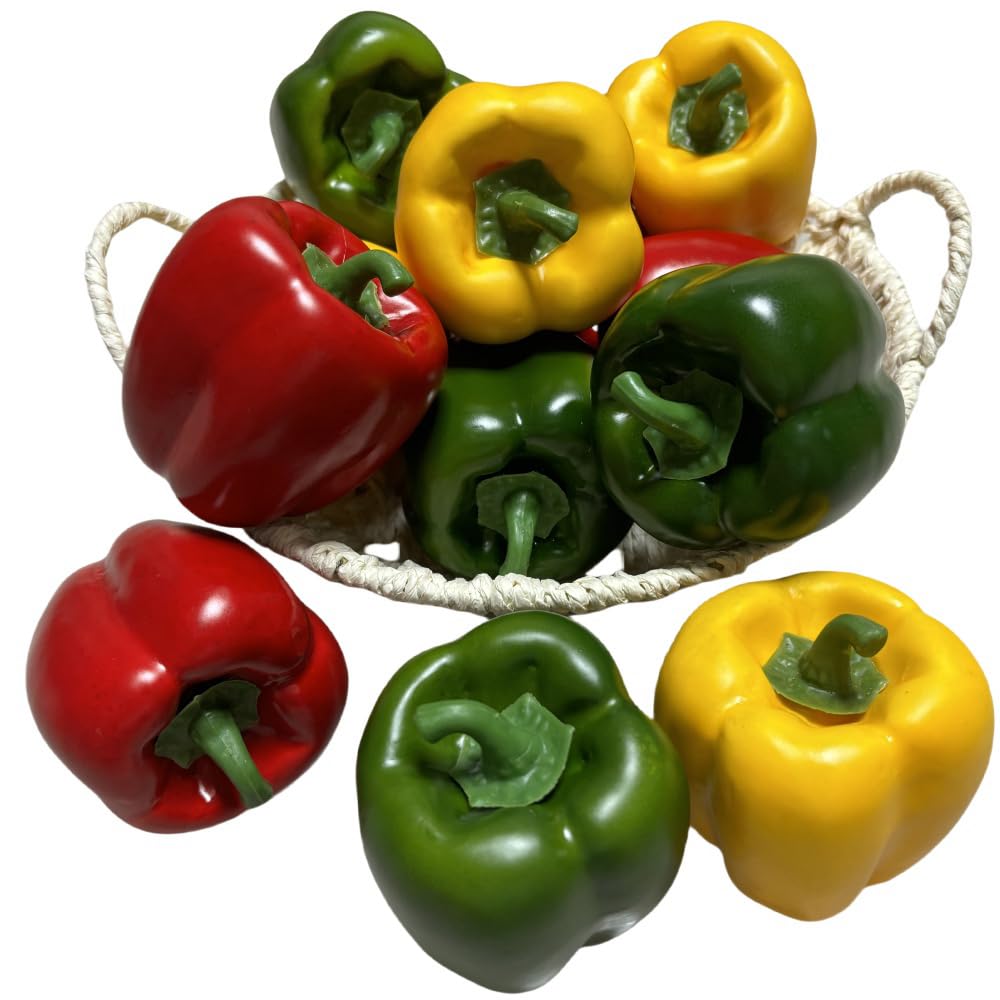 Photo 1 of 12pcs Artificial Bell Peppers Fake Veggie Colorful Bell Peppers for Decoration, Decorative Vegetables, Fake Red Green Yellow Bell Peppers (Each Color 4Pcs)
