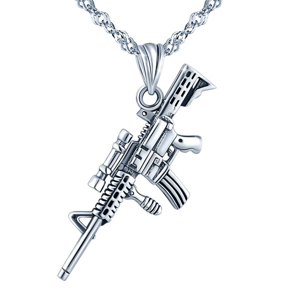 Yumilok Mens Necklace 925 Sterling Silver PUBG M416 Gun Pendant Necklaces