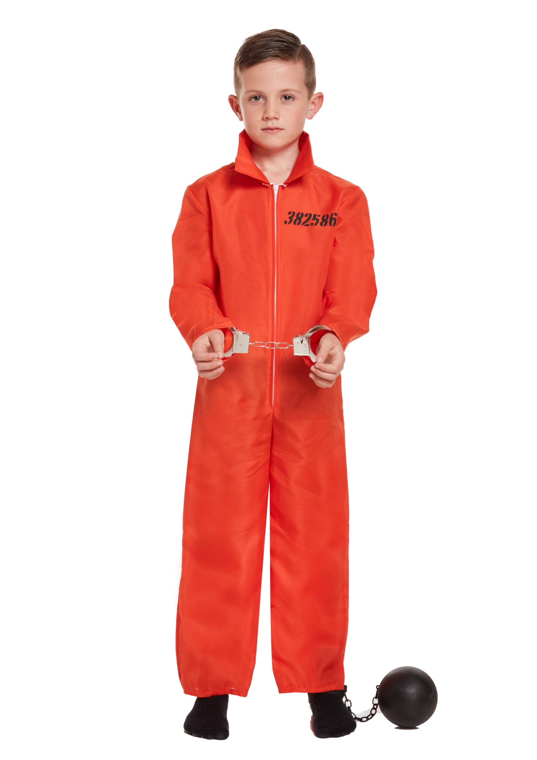 HENBRANDT Children's Orange Prison Jumpsuit Convict Fancy Dress Costume Small 4-6 Years Boys Girls Prisoner Overalls Halloween School Fancy Dress Party