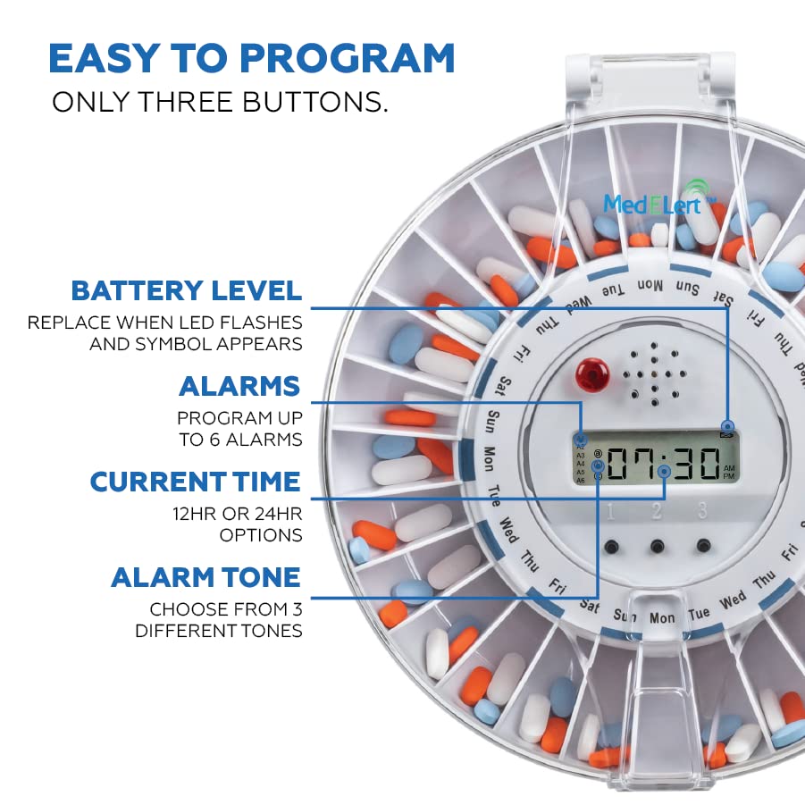 MedELert Premium Locking Automatic Pill Dispenser with Solid White
