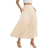 Women's Elastic High Waisted Midi Skirts with Pockets Trendy A-Line Flowy Swing Basic Skirt