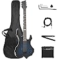Artisasset Solid Body Electric Guitar, Flame Design Electric Guitar Kit with 20Watt Amp, Gig Bag, Shoulder Strap, H-H Pickups 36 Inch Electric Guitars for Beginners & Professional (Blue)