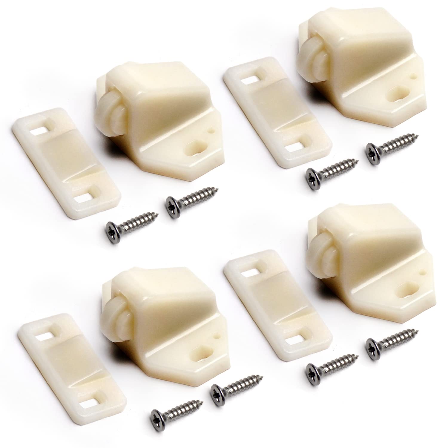 MroMax 4Pcs Cabinet Door Double Roller Catch Ball Latch for Kitchen Bathroom Cupboard Wardrobe Closet Closures Cabinet Beige
