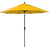 California Umbrella 5-Year-Non-Fading, 9Ft Premium Patio Umbrella, Hand-Crank, Button-Tilt, Bronze Frame, Solution Dyed Lemon Fabric