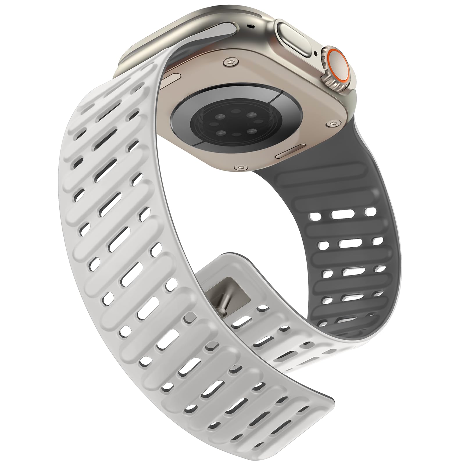 Tasikar Clip Magnetic Bands Compatible with Apple Watch 49mm 46mm 45mm 44mm 42mm Silicone Waterproof Breathable Loop Strap for iWatch Ultra1/2/3 SE Series 11 10 9 8 7 6 5 4 3 2 1, Beige-Grey