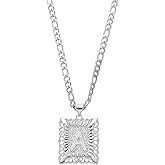 uxcell Initial Letter Pendant Necklace for Men Women, 20 Inch Stainless Steel Plated Square Capital Alphabet Pendant Chain Necklace (Silver, Letter A)