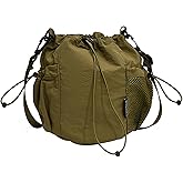 Small Drawstring Bucket Bag For Women Nylon Crossbody Purse Bag Adjustable Shoulder Strap Lightweight Travel Tote Handbags