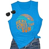 Here Comes The Sun Tank Tops Women Sunshine Graphic Sleeveless Vintage Travel Vacation Tops Summer Beach Shirts