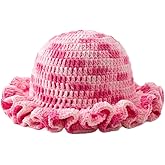 Ayinabd Crochet Hats for Women Knit Bucket Hat Handmade Boho Gradient Ruffle Brim Fisherman Festival & Daily Hats