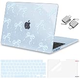 MOSISO Compatible with MacBook Air 13 inch Case M5 M4 M3 M2 2026-2022 | Ribbons Bows Sparkly Hard Shell&amp;Keyboard Cover&amp;Screen Film&amp;Type C for MacBook Air 13.6 Case, A3449 A3240 A3113 A2681, Blue