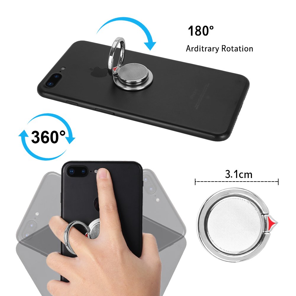【Gift Ideas】2 in 1 Phone Ring Holder Stand, Casegory Stylish Finger iPhone Ring 360° Zinc Alloy Cell Phone Grip For iPhone X / 8 / 7 / 6 / 5 Samsung Galaxy S8 Ipad Smartphone Tablet (Silver)