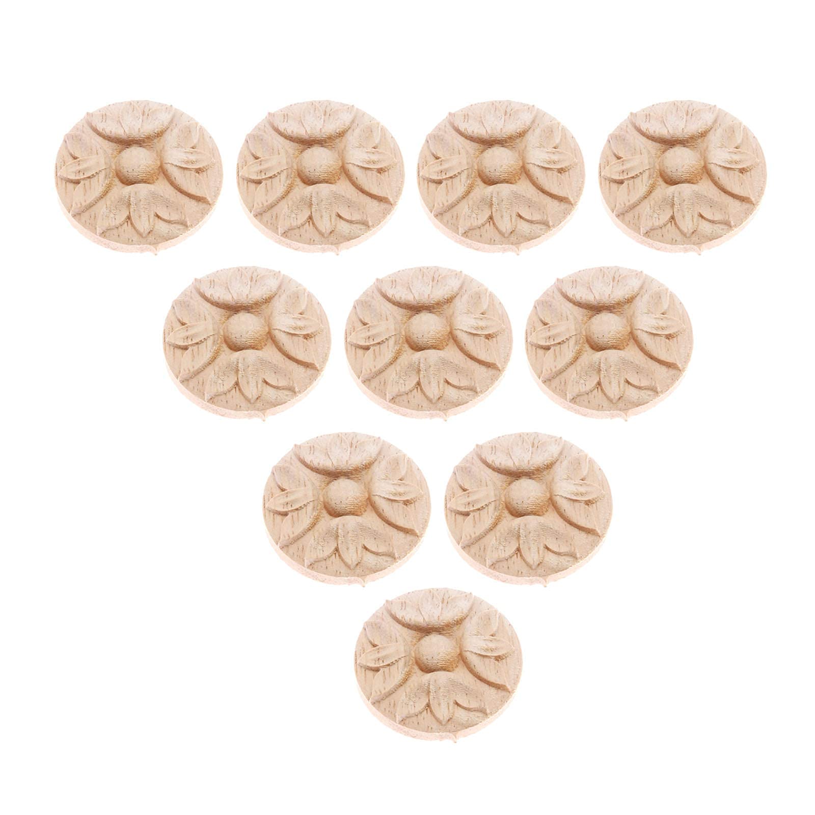 MUXSAM Wood Carved Applique Mouldings Onlay 10Pcs for Decoration Furniture Decals Corner Round Frame Onlay Cabinet Unpainted 4cm