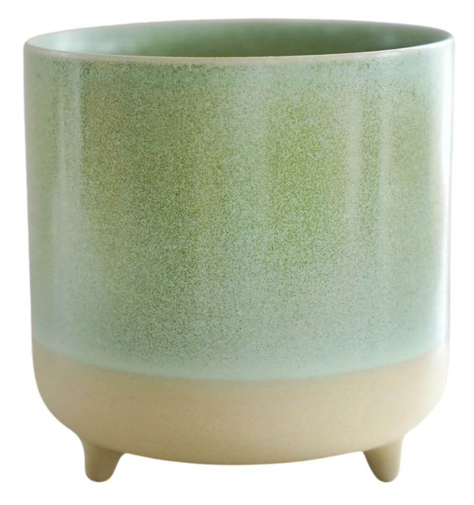 Ivyline Jolie Matte Reactive Glaze Tri-Foot Planter in Mint - Stylish and Waterproof - Indoor Ceramic Raised Houseplant Pot with Feet - H12cm x D12cm