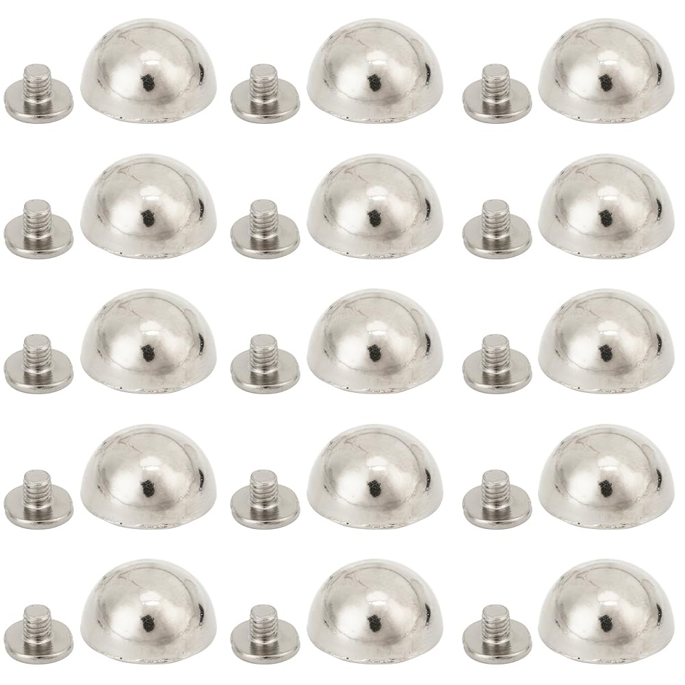 GORGECRAFT 1 Box 24 Sets 15x8mm Screw Back Rivets Hollow Round Head Leather Studs Spike Silver Tone Mushroom Shape Alloy Rivets for DIY Leather Crafts Bags Belt Clothes Shoes Purse Decorations
